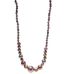 Vintage Elegant Purple Gold Metallic Beaded Necklace Retro Fashion Jewelry Women